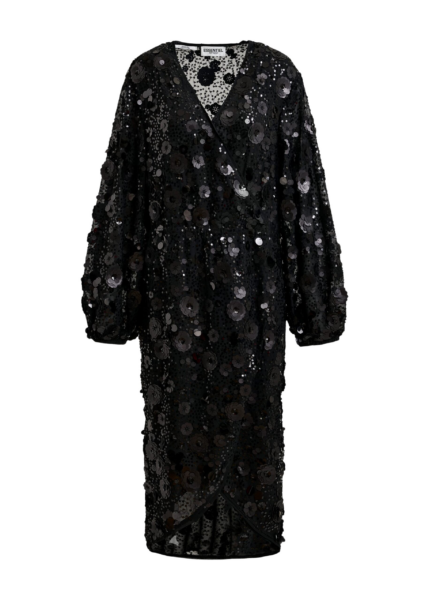Essentiel Antwerp Black sequin-embellished wrap midi dress - Essentiel Antwerp Dresses - Colorful Belgian Design - Shop at Luxury Shoes 