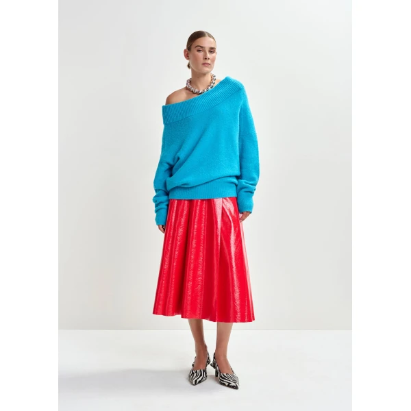 Essentiel Antwerp Blue alpaca wool-blend off-shoulder knit sweater - Essentiel Antwerp Knitwear - Colorful Belgian Design - Shop at Luxury Shoes 