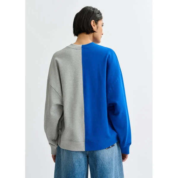 Essentiel Antwerp Blue and grey split-panel appliquéd cotton sweatshirt - Essentiel Antwerp Shirts - Colorful Belgian Design - Shop at Luxury Shoes 