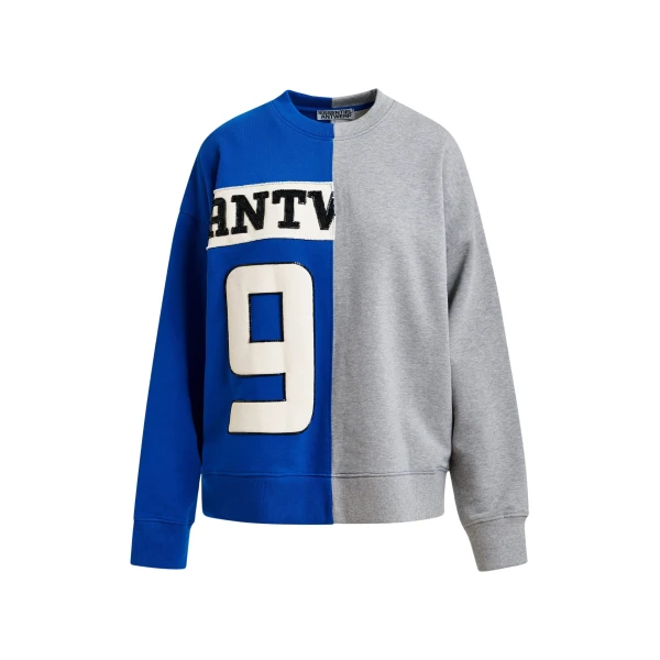 Essentiel Antwerp Blue and grey split-panel appliquéd cotton sweatshirt - Essentiel Antwerp Shirts - Colorful Belgian Design - Shop at Luxury Shoes 