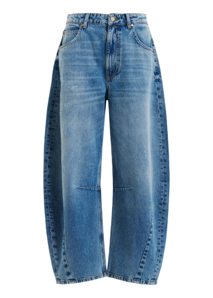 Essentiel Antwerp Blue distressed organic cotton cropped barrel-leg jeans - Essentiel Antwerp Pants - Colorful Belgian Design - Shop at Luxury Shoes 