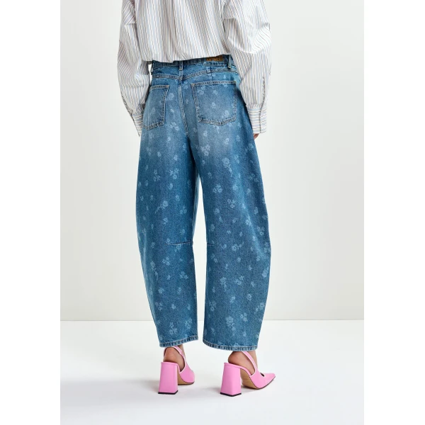 Essentiel Antwerp Blue floral-print barrel-leg cropped jeans - Essentiel Antwerp Pants - Colorful Belgian Design - Shop at Luxury Shoes 