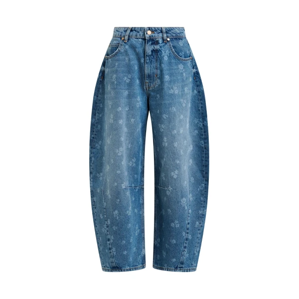 Essentiel Antwerp Blue floral-print barrel-leg cropped jeans - Essentiel Antwerp Pants - Colorful Belgian Design - Shop at Luxury Shoes 