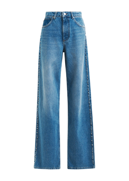 Essentiel Antwerp Blue straight leg jeans with pearl and stud embellishments - Essentiel Antwerp Pants - Colorful Belgian Design - Shop at Luxury Shoes 