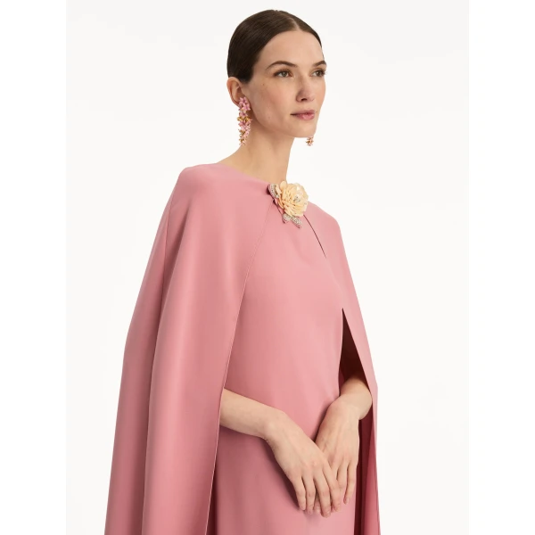 Oscar de la Renta Brooch Embroidered Cape-Back Caftan - Oscar de la Renta Dresses - American Couture - Shop at Luxury Shoes 