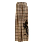 Essentiel Antwerp Brown and black checked wide-leg pants with placed print - Essentiel Antwerp Pants - Colorful Belgian Design - Shop at Luxury Shoes 