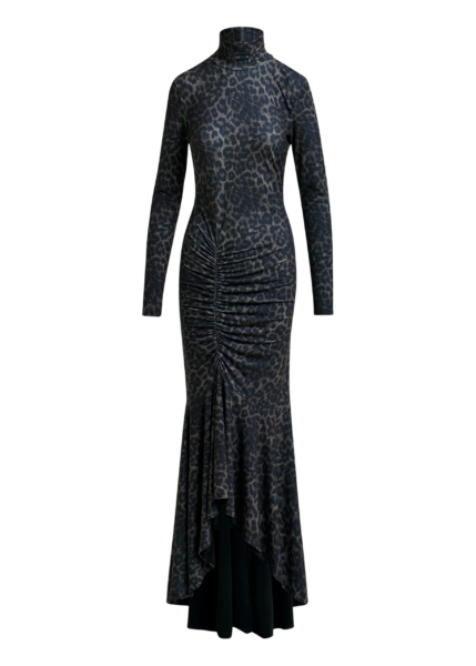 Essentiel Antwerp Brown and black ruched leopard print dress with asymmetric hemline - Essentiel Antwerp Dresses - Colorful Belgian Design - Shop at Luxury Shoes 