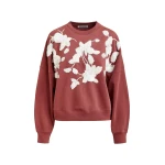 Essentiel Antwerp Brown cotton sweatshirt with off-white floral sequin and bead-embellished embroidery - Essentiel Antwerp Shirts - Colorful Belgian Design - Shop at Luxury Shoes 