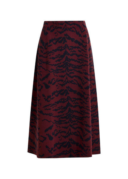 Essentiel Antwerp Burgundy and black tiger-print A-line knit midi skirt - Essentiel Antwerp Skirts - Colorful Belgian Design - Shop at Luxury Shoes 