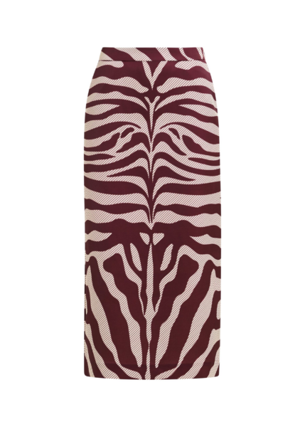 Essentiel Antwerp Burgundy and off-white maxi-length skirt with zebraprint - Essentiel Antwerp Skirts - Colorful Belgian Design - Shop at Luxury Shoes 