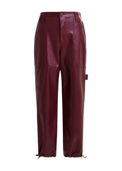 Essentiel Antwerp Burgundy faux leather tapered cargo pants - Essentiel Antwerp Pants - Colorful Belgian Design - Shop at Luxury Shoes 