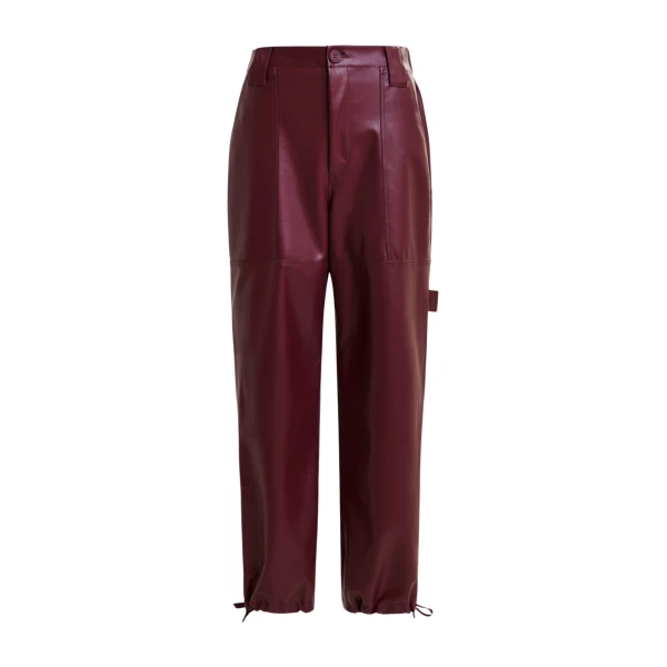 Essentiel Antwerp Burgundy faux leather tapered cargo pants - Essentiel Antwerp Pants - Colorful Belgian Design - Shop at Luxury Shoes 