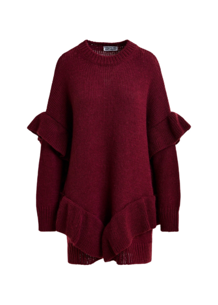 Essentiel Antwerp Burgundy ruffled wool-blend knit mini dress - Essentiel Antwerp Dresses - Colorful Belgian Design - Shop at Luxury Shoes 