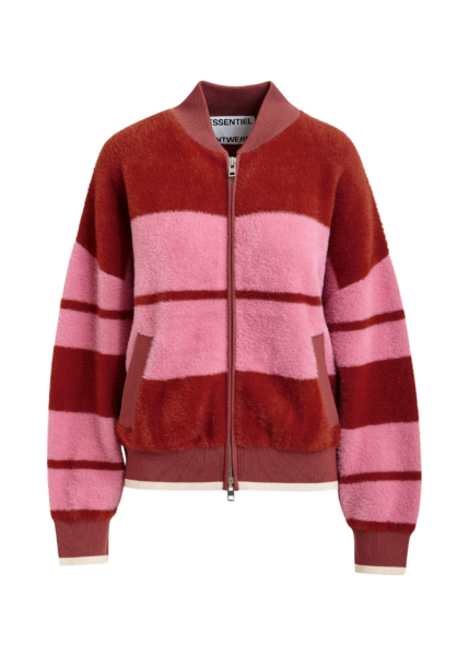 Essentiel Antwerp Burned orange and pink striped knitted bomber jacket - Essentiel Antwerp Jackets - Colorful Belgian Design - Shop at Luxury Shoes 