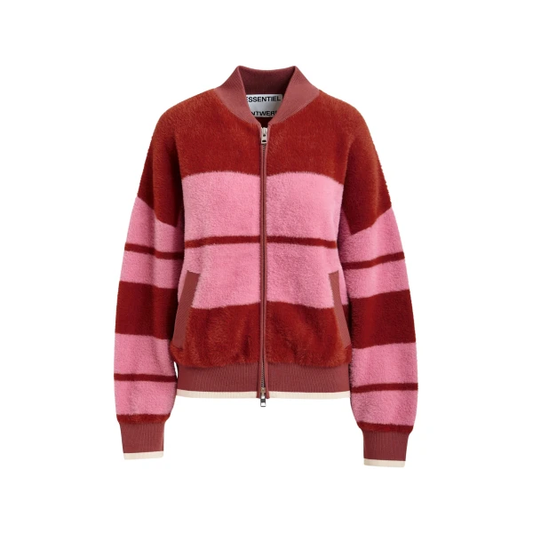 Essentiel Antwerp Burned orange and pink striped knitted bomber jacket - Essentiel Antwerp Jackets - Colorful Belgian Design - Shop at Luxury Shoes 