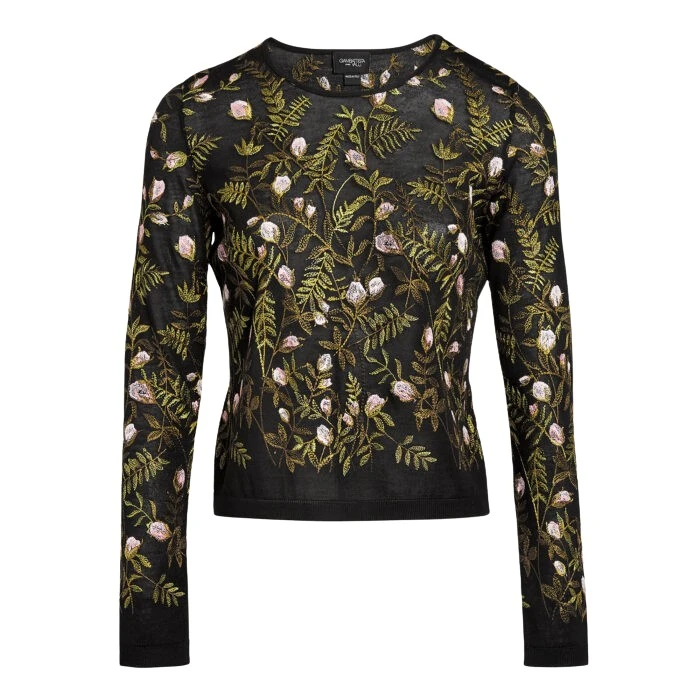 Cashmere-And-Silk-Embroidered-Treillage-Black-Top-Giambattista-Valli-Tops-653794_nobg Giambattista Valli Cashmere And Silk Embroidered Treillage Black Top - Giambattista Valli Tops - Romantic Couture - Shop at Luxury Shoes