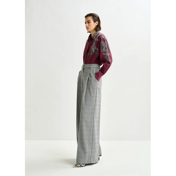 Essentiel Antwerp Checked grey and black wide-leg pants - Essentiel Antwerp Pants - Colorful Belgian Design - Shop at Luxury Shoes 