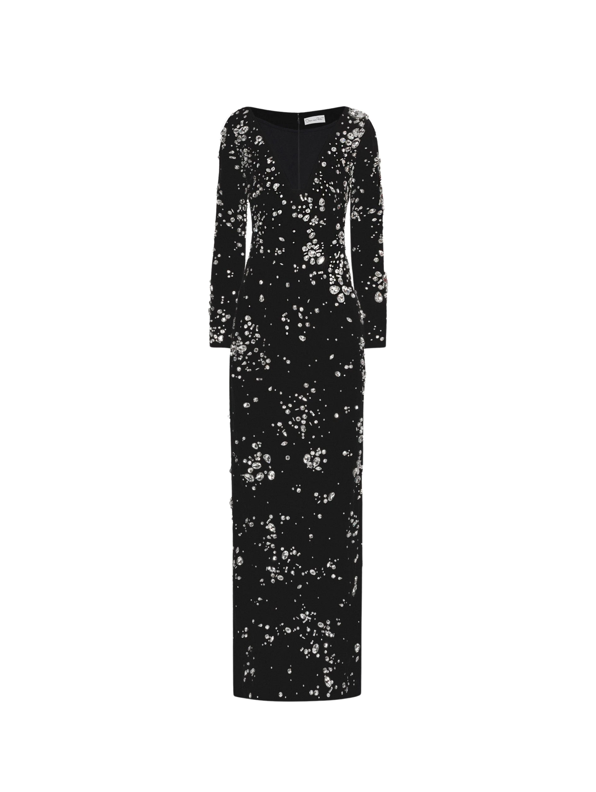 Crystal-Cluster-Embroidered-Long-Sleeve-Gown-Oscar-de-la-Renta-Dresses40809_nobg Oscar de la Renta Crystal Cluster Embroidered Long Sleeve Gown - Oscar de la Renta Dresses - American Couture - Shop at Luxury Shoes