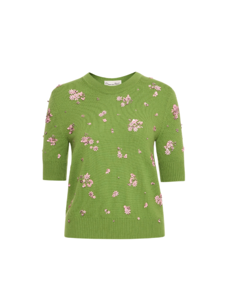 Oscar de la Renta Crystal Cluster Embroidered Pullover - Oscar de la Renta Knitwear - American Couture - Shop at Luxury Shoes 