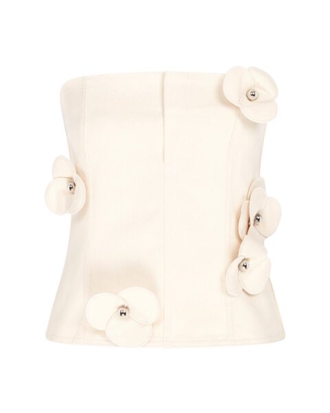 David Koma 3D Flower Denim Corset Top In Ecru