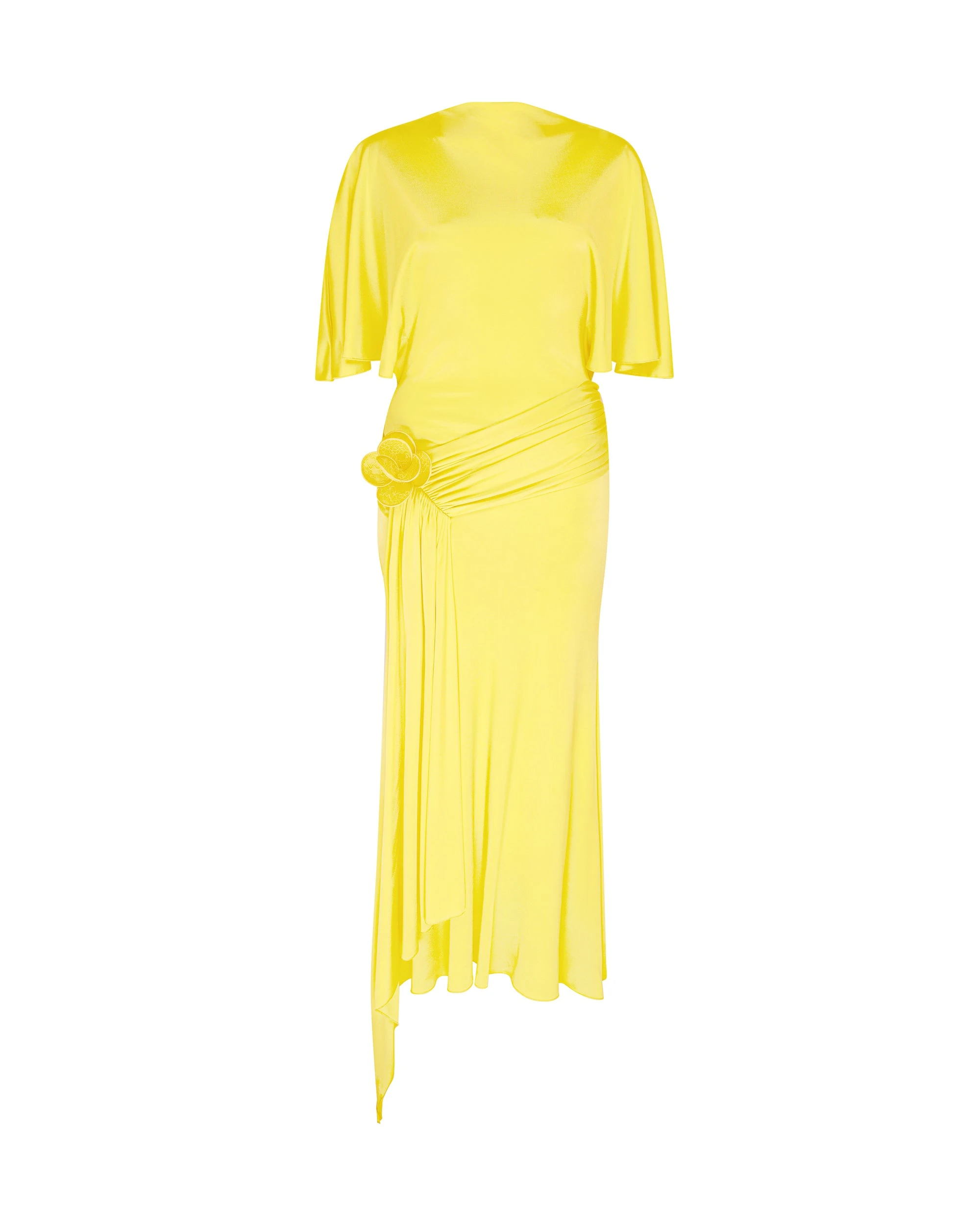 David Koma Draped Sleeve Jersey Midi Dress In Yellow David Koma Draped Sleeve Jersey Midi Dress In Yellow