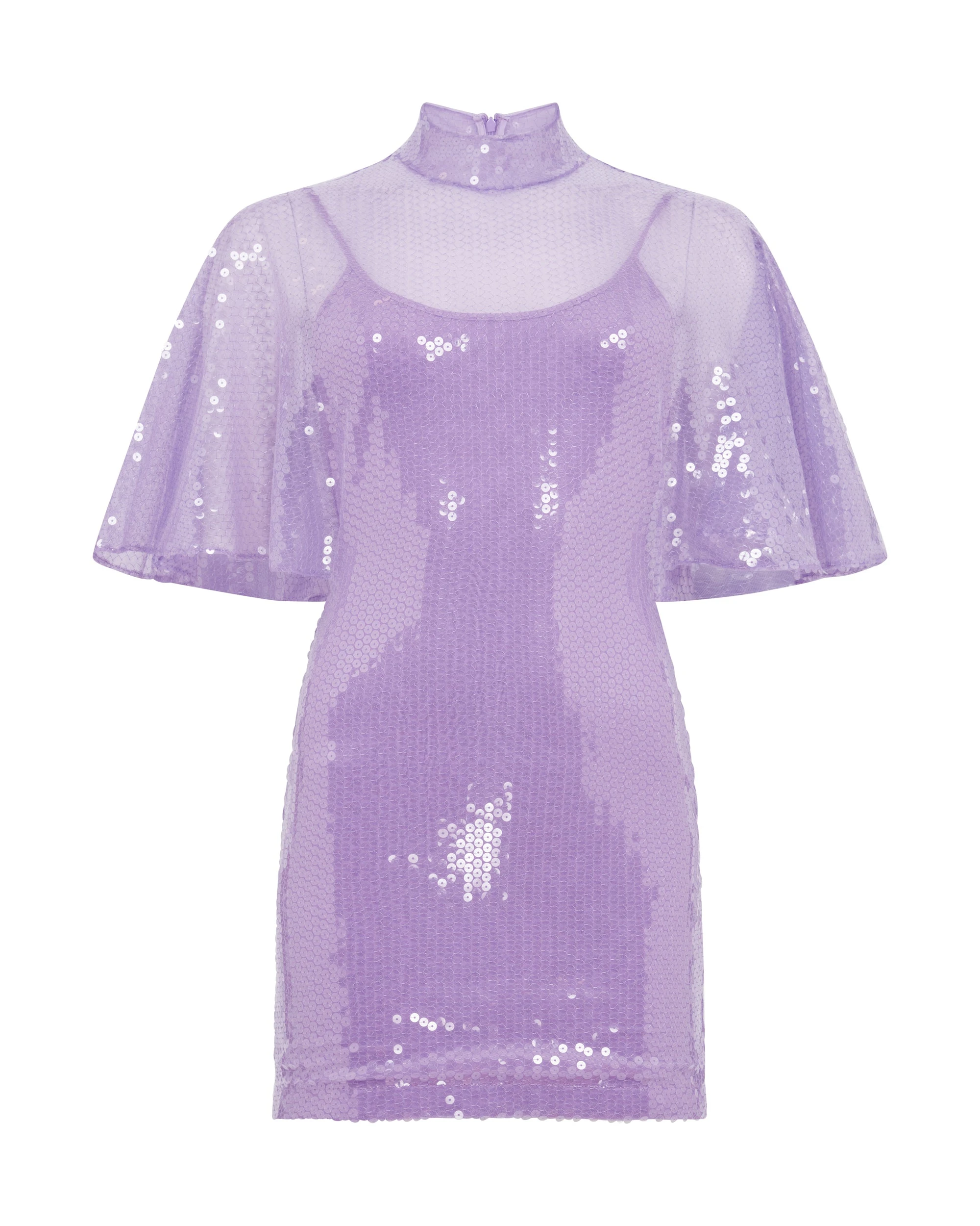 David Koma Draped Sleeve Mini Sequin Dress In Lilac David Koma Draped Sleeve Mini Sequin Dress In Lilac