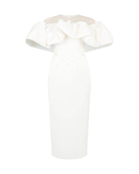 David Koma Puff Top Detail Satin Midi Dress