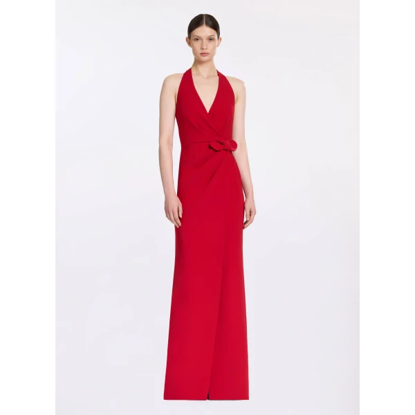 Elie Saab Long Cady Dress With Bow Detail in Red featuring  – Luxury Designer Fashion at Luxury Shoes .