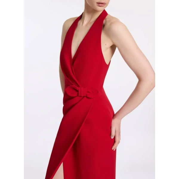 Elie Saab Long Cady Dress With Bow Detail in Red featuring  – Luxury Designer Fashion at Luxury Shoes .