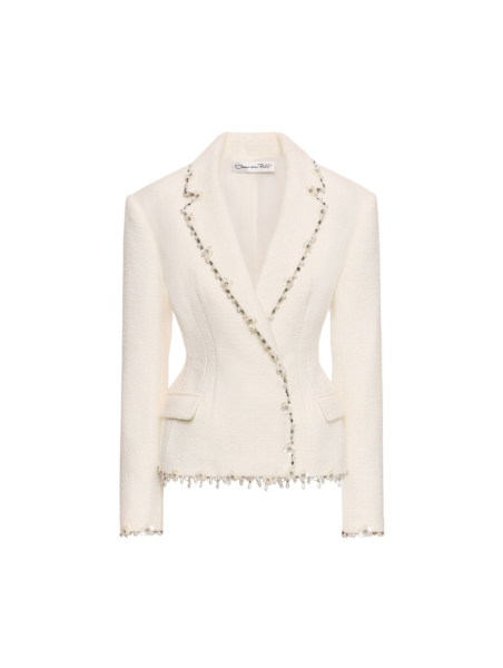 Oscar de la Renta Floral Jeweled Fringe Tweed Jacket - Oscar de la Renta Jackets - American Couture - Shop at Luxury Shoes 