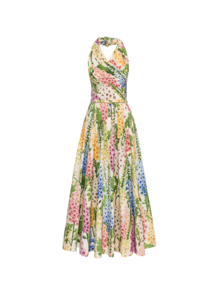 Oscar de la Renta Foxglove Cotton Poplin Halter Dress - Oscar de la Renta Dresses - American Couture - Shop at Luxury Shoes 