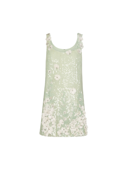 Oscar de la Renta Foxglove Embroidered Sequin Tulle Shift Dress - Oscar de la Renta Dresses - American Couture - Shop at Luxury Shoes 
