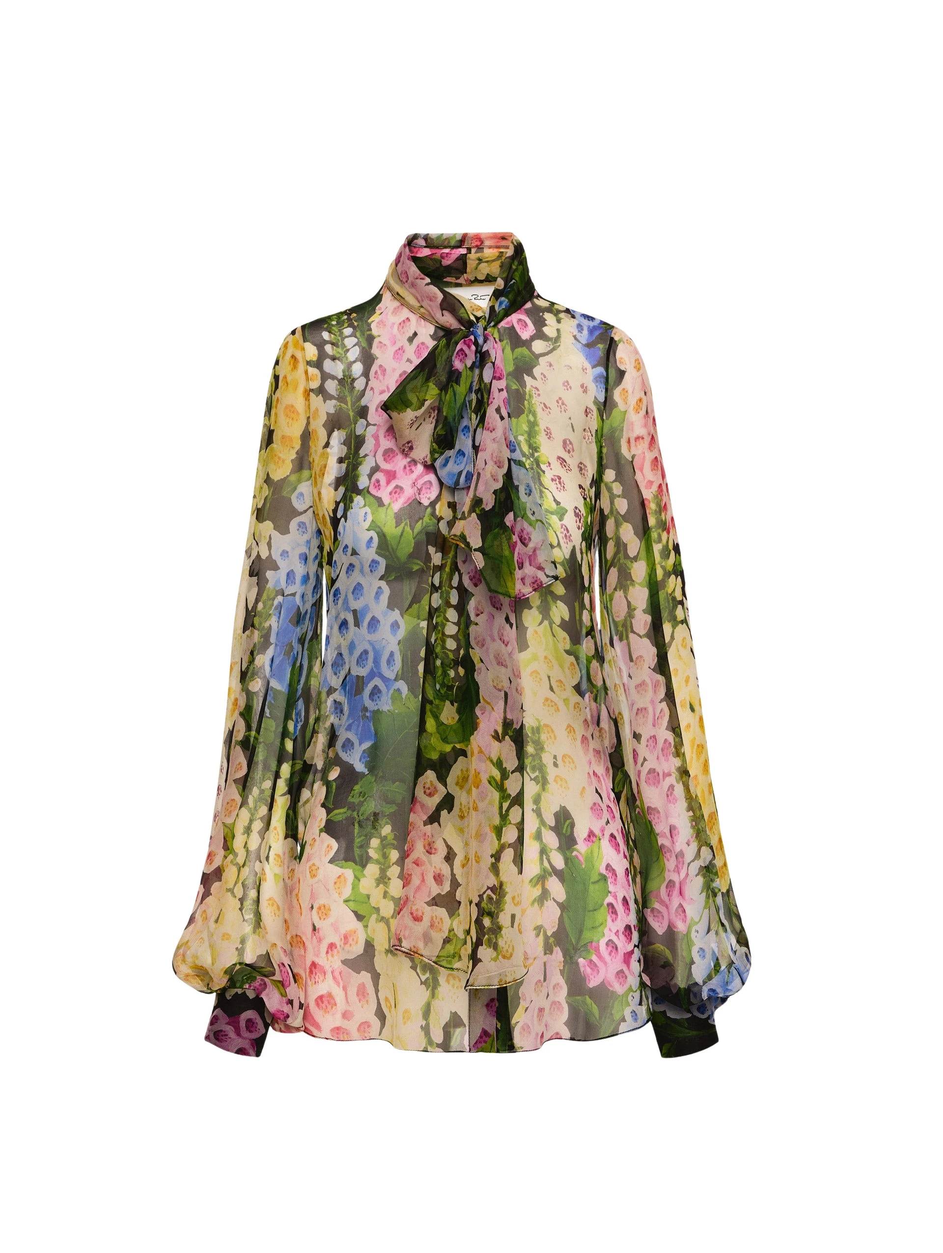 Foxglove-Tie-Neck-Chiffon-Blouse-Oscar-de-la-Renta-Tops49260_nobg Oscar de la Renta Foxglove Tie-Neck Chiffon Blouse - Oscar de la Renta Tops - American Couture - Shop at Luxury Shoes