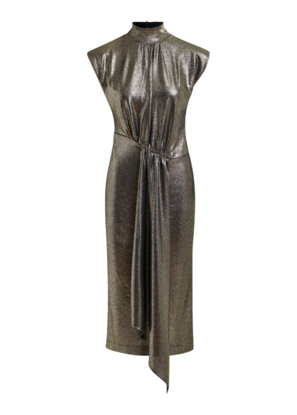 Essentiel Antwerp Gold stretch lurex midi-length dress - Essentiel Antwerp Dresses - Colorful Belgian Design - Shop at Luxury Shoes 