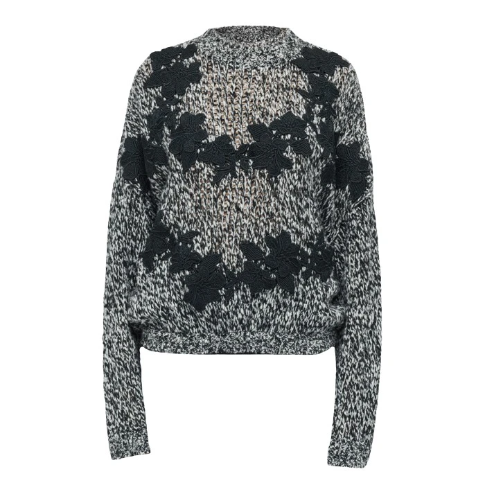 Gray-Wool-Sweater-With-Black-Macrame-Giambattista-Valli-Knitwear-423962_nobg Giambattista Valli Gray Wool Sweater With Black Macramé - Giambattista Valli Knitwear - Romantic Couture - Shop at Luxury Shoes