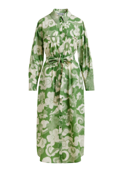 Essentiel Antwerp Green and cream cotton-blend floral-print shirt dress - Essentiel Antwerp Dresses - Colorful Belgian Design - Shop at Luxury Shoes 