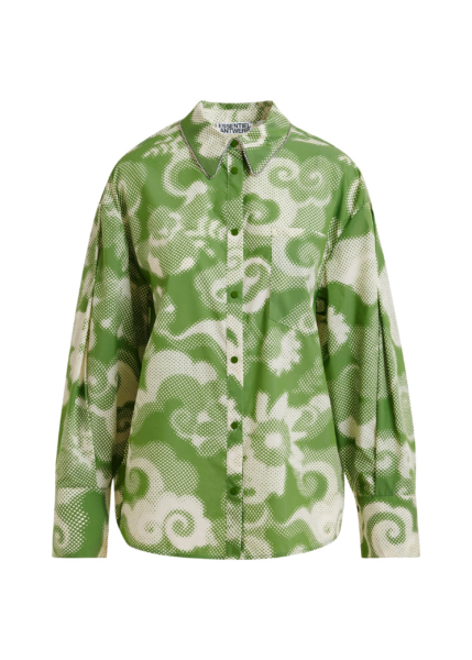 Essentiel Antwerp Green and cream floral-print oversized shirt - Essentiel Antwerp Shirts - Colorful Belgian Design - Shop at Luxury Shoes 