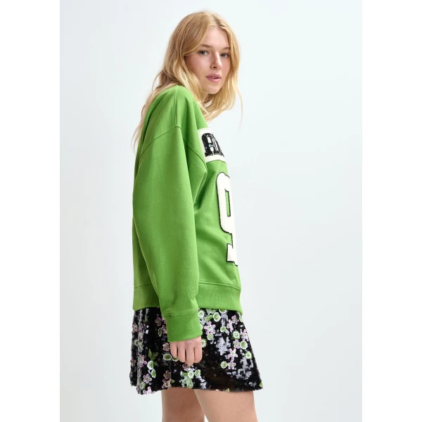 Essentiel Antwerp Green and grey split-panel appliquéd cotton sweatshirt - Essentiel Antwerp Shirts - Colorful Belgian Design - Shop at Luxury Shoes 