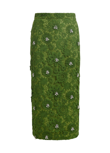 Essentiel Antwerp Green floral lace pencil skirt with rhinestone embellishments - Essentiel Antwerp Skirts - Colorful Belgian Design - Shop at Luxury Shoes 