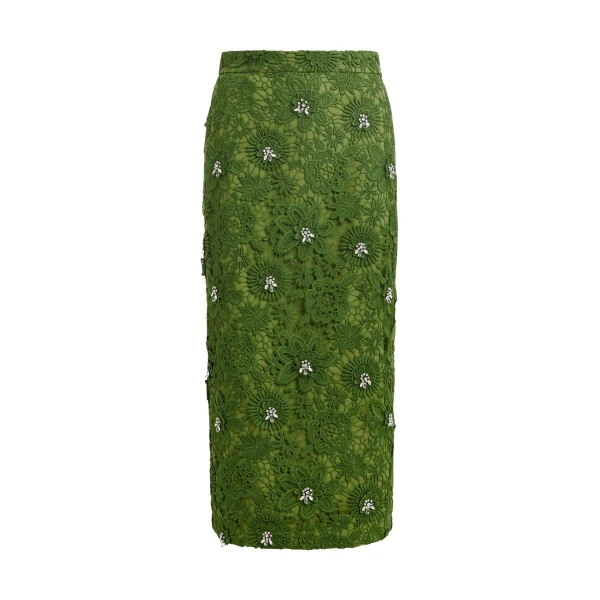 Essentiel Antwerp Green floral lace pencil skirt with rhinestone embellishments - Essentiel Antwerp Skirts - Colorful Belgian Design - Shop at Luxury Shoes 