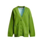 Essentiel Antwerp Green knit cardigan with tonal flower buttons - Essentiel Antwerp Knitwear - Colorful Belgian Design - Shop at Luxury Shoes 
