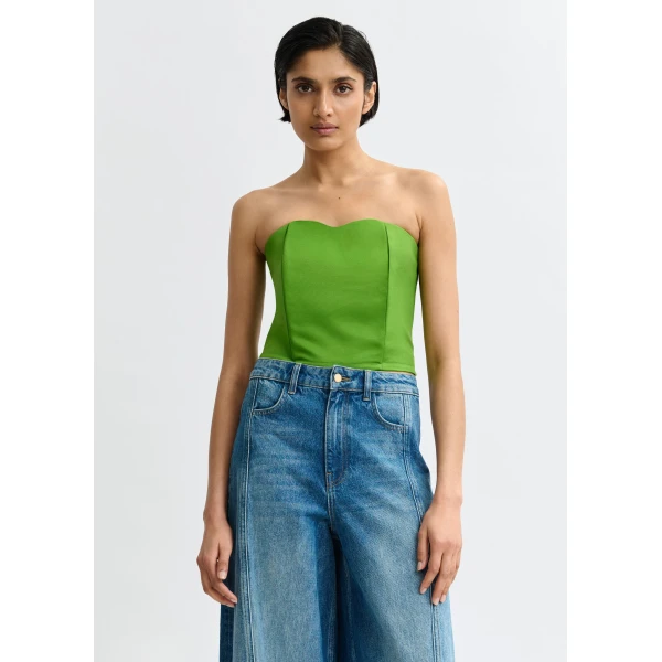 Essentiel Antwerp Green sculpted bustier top with smocked back - Essentiel Antwerp Tops - Colorful Belgian Design - Shop at Luxury Shoes 