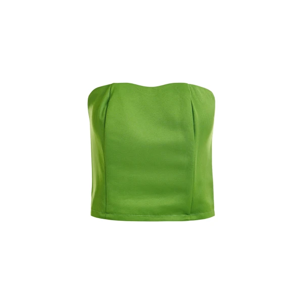 Essentiel Antwerp Green sculpted bustier top with smocked back - Essentiel Antwerp Tops - Colorful Belgian Design - Shop at Luxury Shoes 