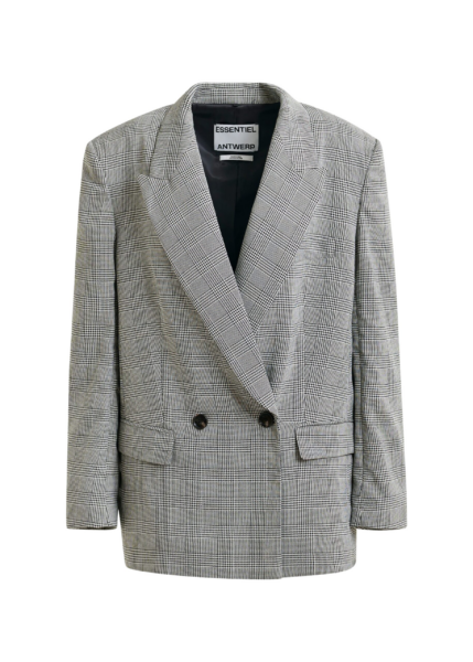 Essentiel Antwerp Grey and black double-breasted blazer with underarm zip detail - Essentiel Antwerp Jackets - Colorful Belgian Design - Shop at Luxury Shoes 