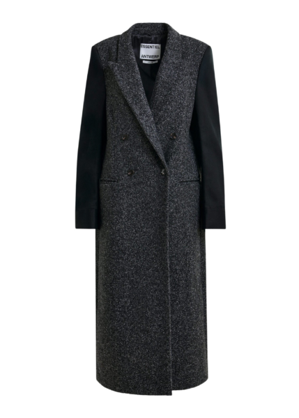 Essentiel Antwerp Grey and black double-breasted coat with constrast sleeves - Essentiel Antwerp Coats - Colorful Belgian Design - Shop at Luxury Shoes 