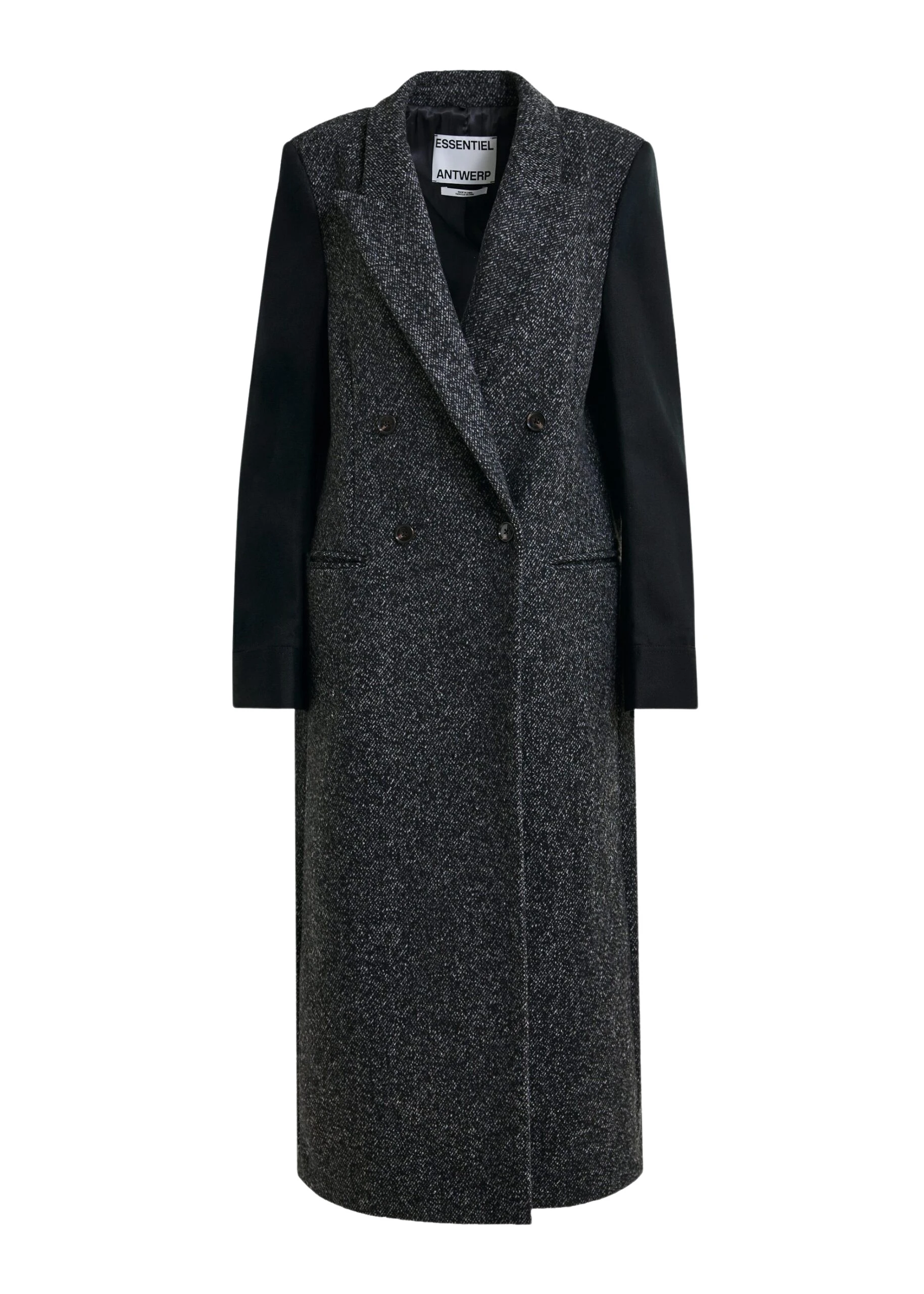 Grey-and-black-double-breasted-coat-with-constrast-sleeves-Essentiel-Antwerp-Coats-scaled68293_nobg Essentiel Antwerp Grey and black double-breasted coat with constrast sleeves - Essentiel Antwerp Coats - Colorful Belgian Design - Shop at Luxury Shoes