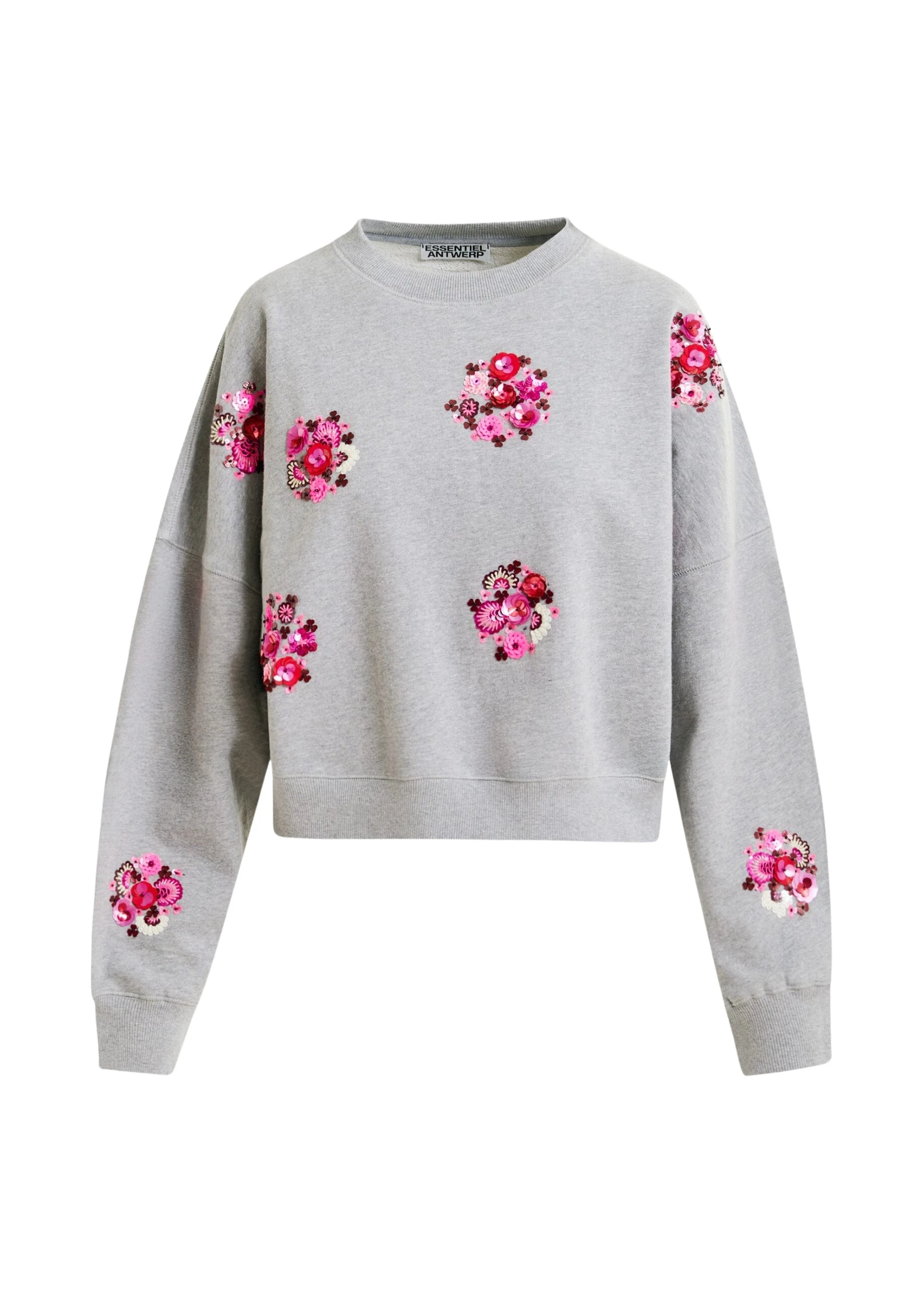 Grey-and-multicolor-cotton-sweatshirt-with-floral-sequin-and-bead-embellished-embroideries-Essentiel-Antwerp-Shirts-scaled15235_nobg Essentiel Antwerp Grey and multicolor cotton sweatshirt with floral sequin and bead-embellished embroideries - Essentiel Antwerp Shirts - Colorful Belgian Design - Shop at Luxury Shoes