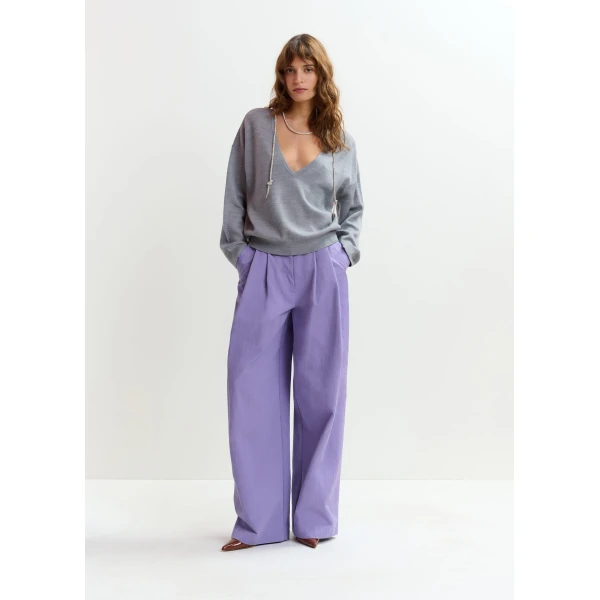 Essentiel Antwerp Grey open-back sweater with rhinestone strings - Essentiel Antwerp Knitwear - Colorful Belgian Design - Shop at Luxury Shoes 