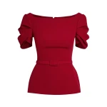 Safiyaa Ivana Top & Bertha Belt in Azalea Red - Safiyaa Tops - Heavy Crepe Cape Gown - Shop at Luxury Shoes 