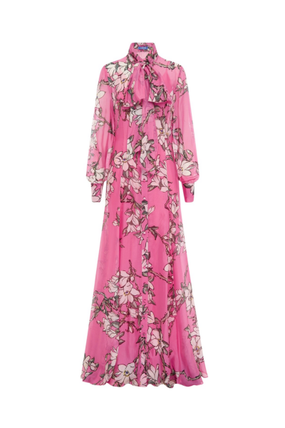 Leo Lin Pink Dresses Soft pink and ivory magnolias scattered across a gentle base. Light
